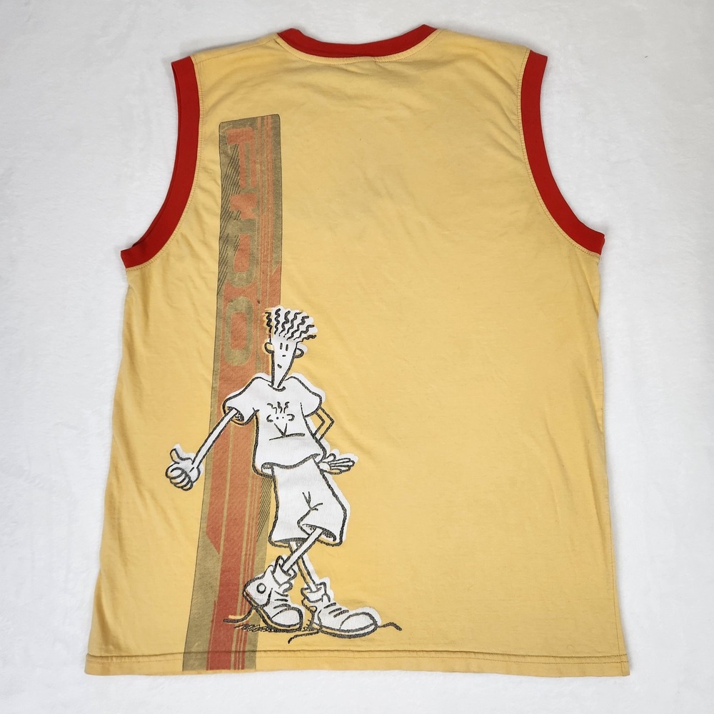 Vintage Fido Dido Sleeveless Ringer Shirt Yellow Red Graphic Tank Top Men GG XL